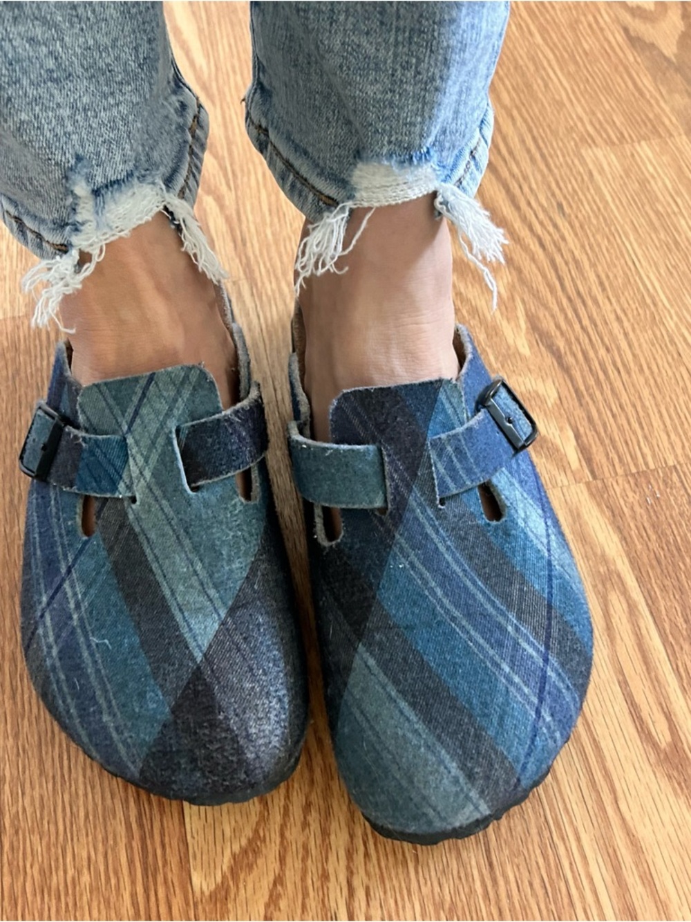 Birkenstock Pappillo Blue Plaid Slip-On Buckle Clog - Picture 4 of 7